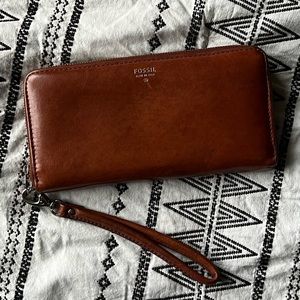 Brown and Purple Fossil Zip Around Clutch/Wristlet Wallet